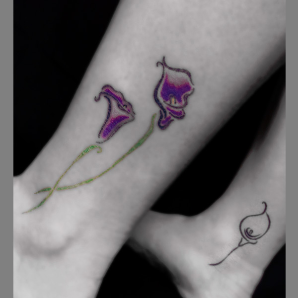 Purple Lily Tattoos On Leg