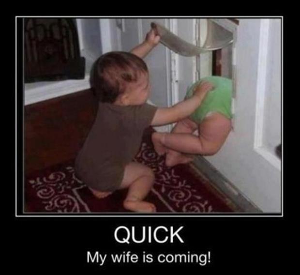 Quick My Wife Is Coming Funny Kids Photo
