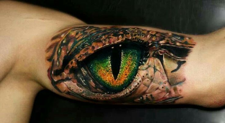 Realistic 3D Snake Eye Tattoo On Left Bicep