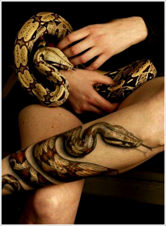 Realistic 3D Snake Tattoo On Left Leg