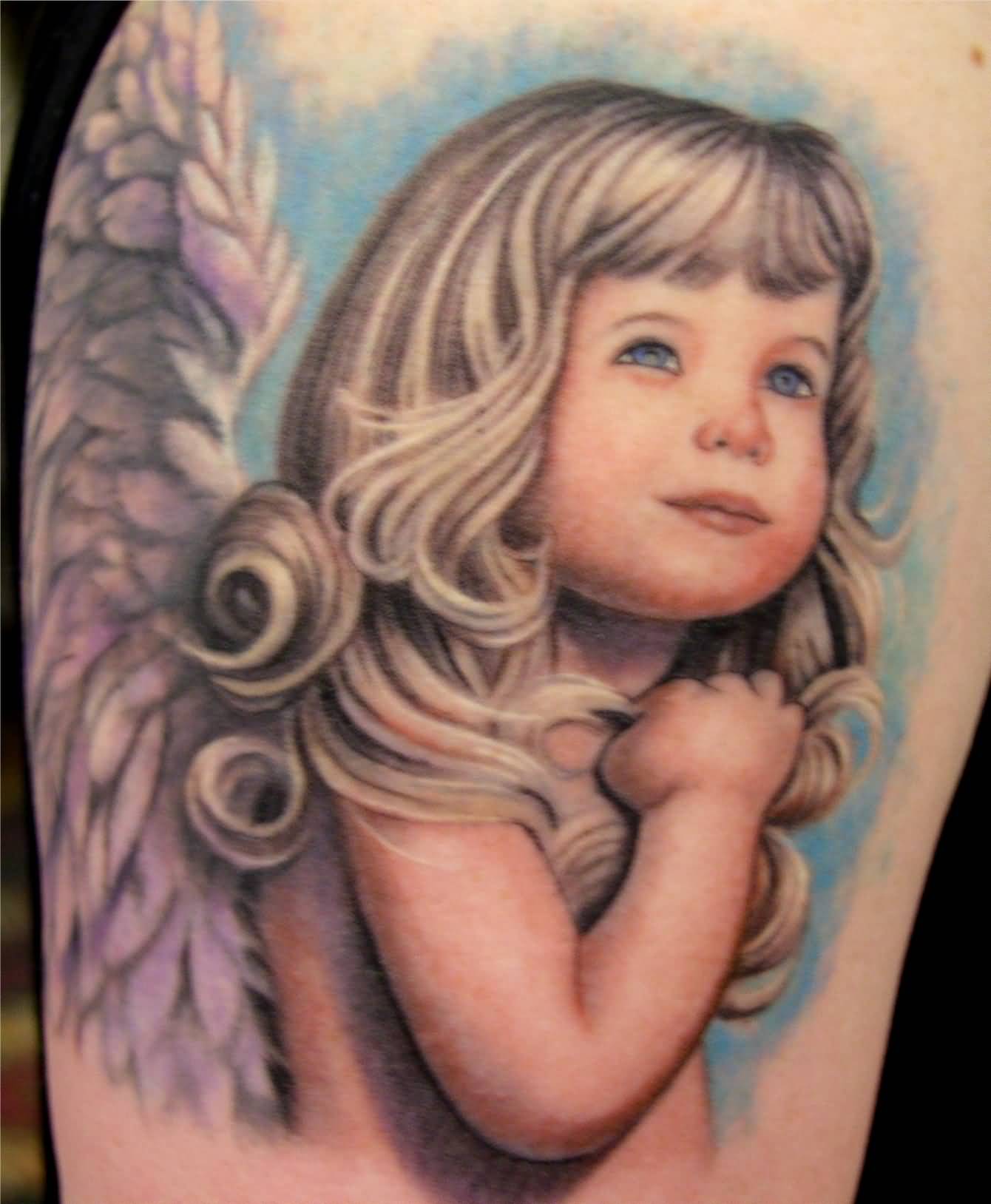 Realistic Baby Fairy Tattoo Design For Half Sleeve