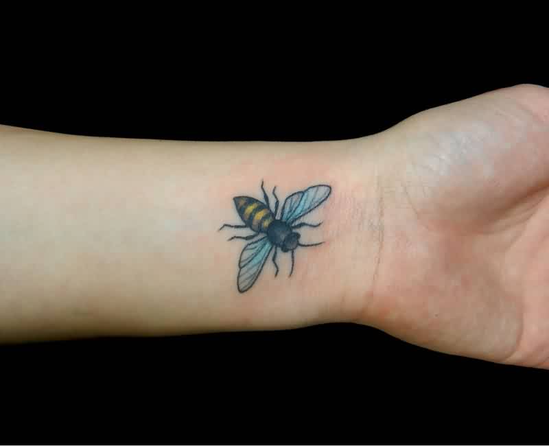 Realistic Bumblebee Tattoo On Left Wrist