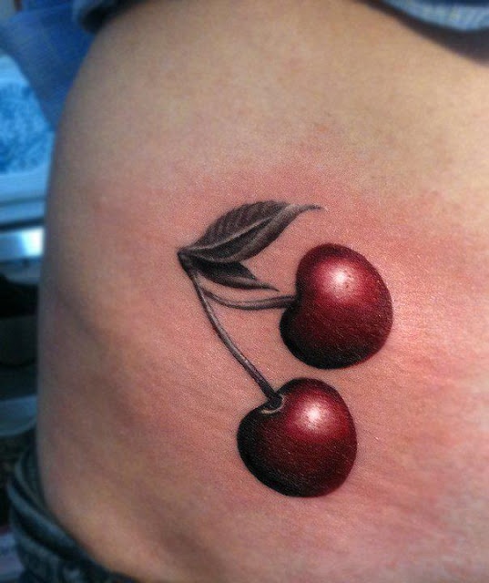 Realistic Cherry Tattoo On Side Rib