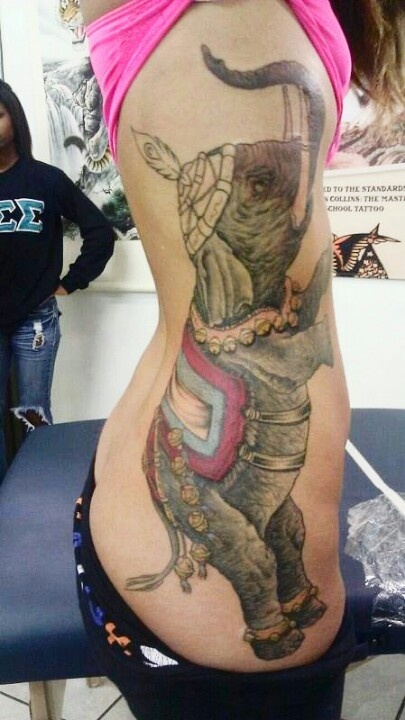 Realistic Elephant Tattoo On Girl Right Side Rib