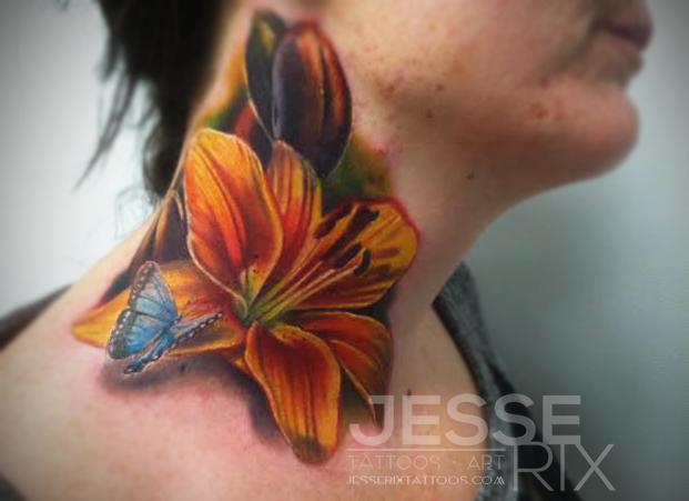 Realistic Lily Flowers Cover Up Tattoo On Side Rib