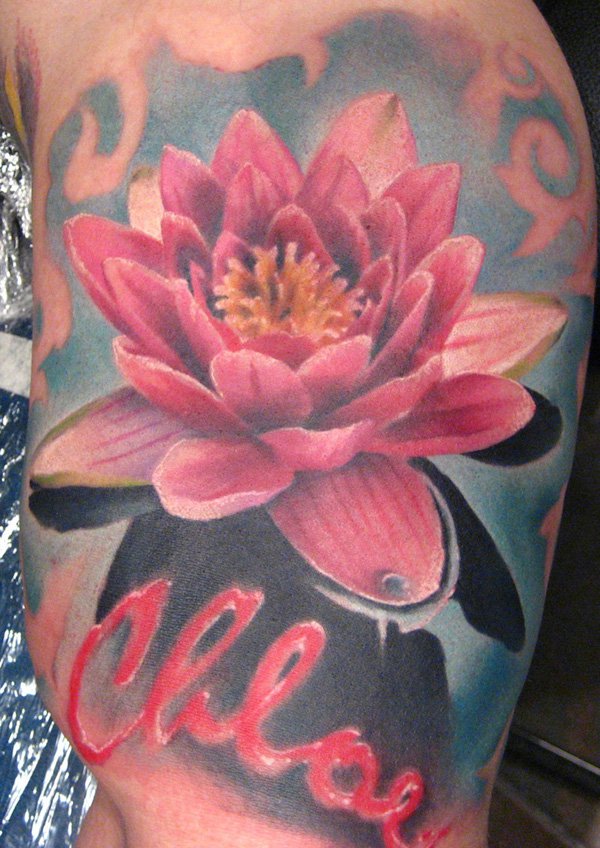 Realistic Lotus Flower Tattoo Design For Thigh