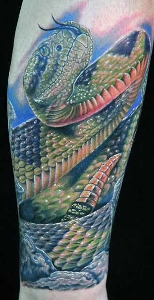 Realistic Snake Tattoo Design For Forearm