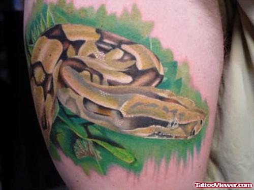 Realistic Snake Tattoo Design For Thigh