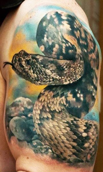 Realistic Snake Tattoo On Left Upper Arm