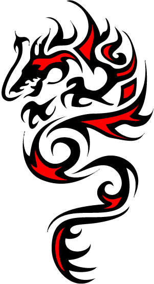 Red And Black Tribal Dragon Tattoo Design