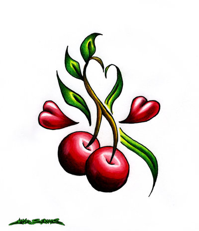 Red Cherry Tattoo Design by MuddyGreen