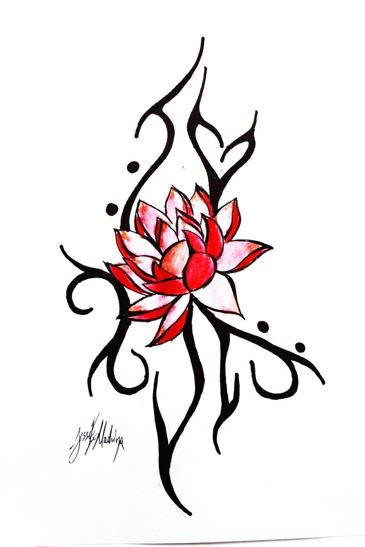 Red Ink Lotus Flower Tattoo Design By JessiExMachina