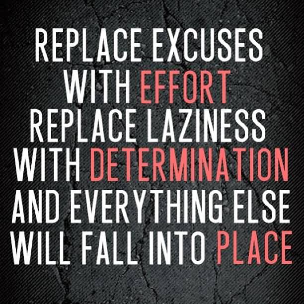Replace excuses with effort replace laziness with determination and everything else will fall into place