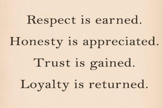 Respect is earned. Honesty is appreciated. Trust is gained. Loyalty is returned