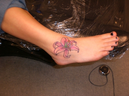 Right Ankle Lily Flower Tattoo For Girls