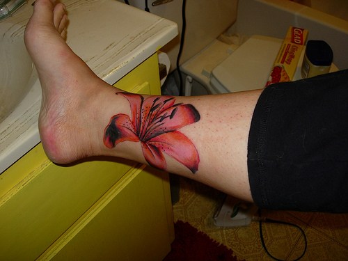 Right Ankle Lily Tattoo Idea