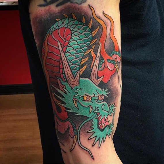 Right Bicep Colored Dragon Tattoo