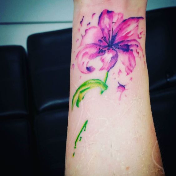 Right Forearm Watercolor Lily Tattoo