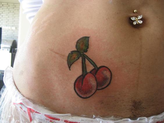 Right Hip Cherry Tattoo For Girls