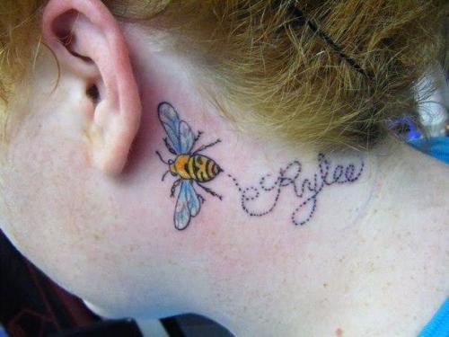Rylee - Cool Bumblebee Tattoo On Left Behind The Ear