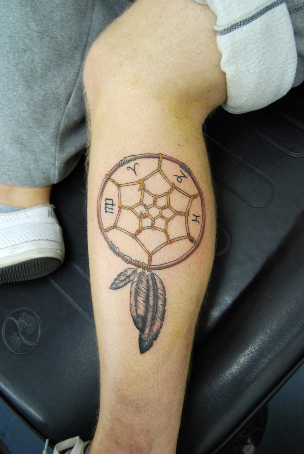 Side Leg Dreamcatcher Tattoo Idea