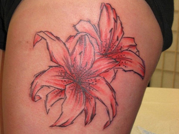 Side Leg Stargazer Lily Flower Tattoo