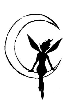 Silhouette Fairy On Half Moon Tattoo Design By Ray