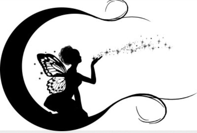 Silhouette Fairy On Half Moon Tattoo Design