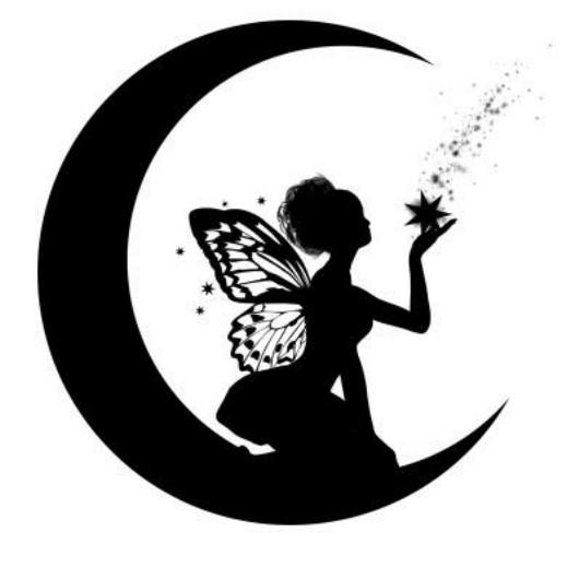 Silhouette Fairy On Half Moon With Stars Tattoo Design