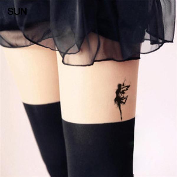 Silhouette Fairy Tattoo On Left Upper Leg