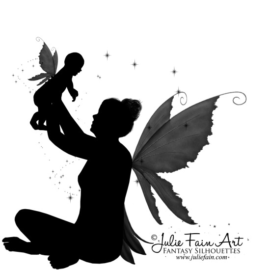 Silhouette Fairy With Baby Fairy Tattoo Design