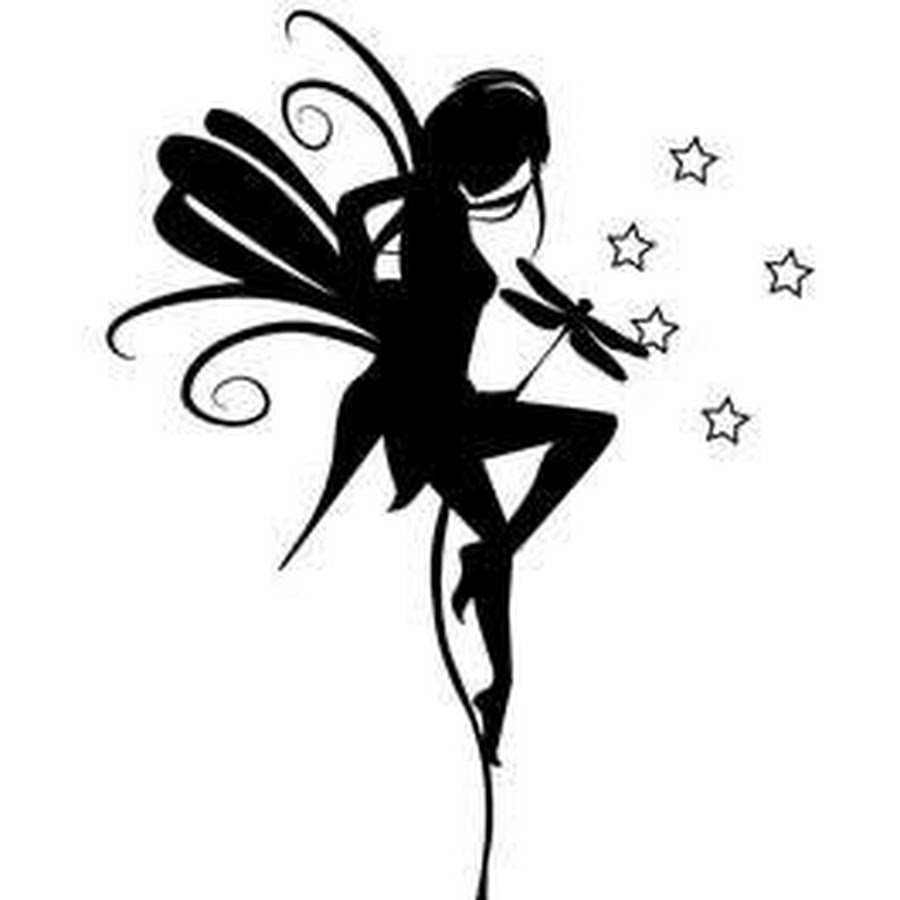 Silhouette Fairy With Dragonfly And Stars Tattoo Design
