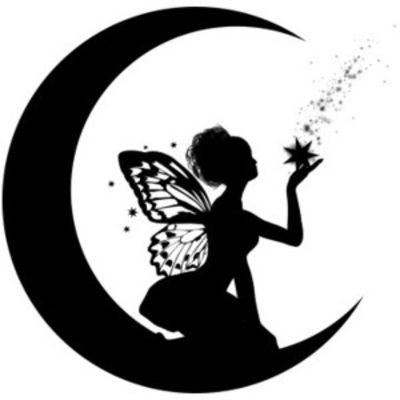 Silhouette Fairy With Fairy Dust On Half Moon Tattoo Design