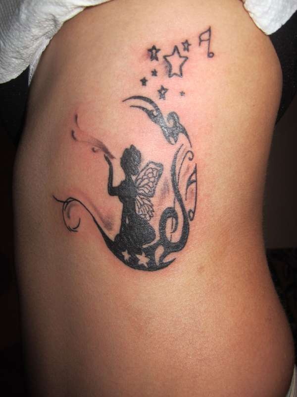 Silhouette Fairy With Fairy Dust Tattoo On Left Side Rib