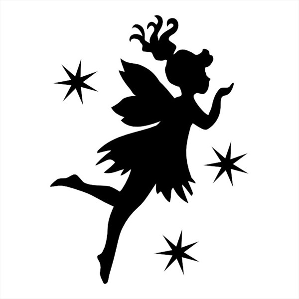 Silhouette Fairy With Stars Tattoo Stencil
