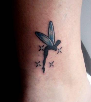 Silhouette Flying Fairy Tattoo Design For Ankle