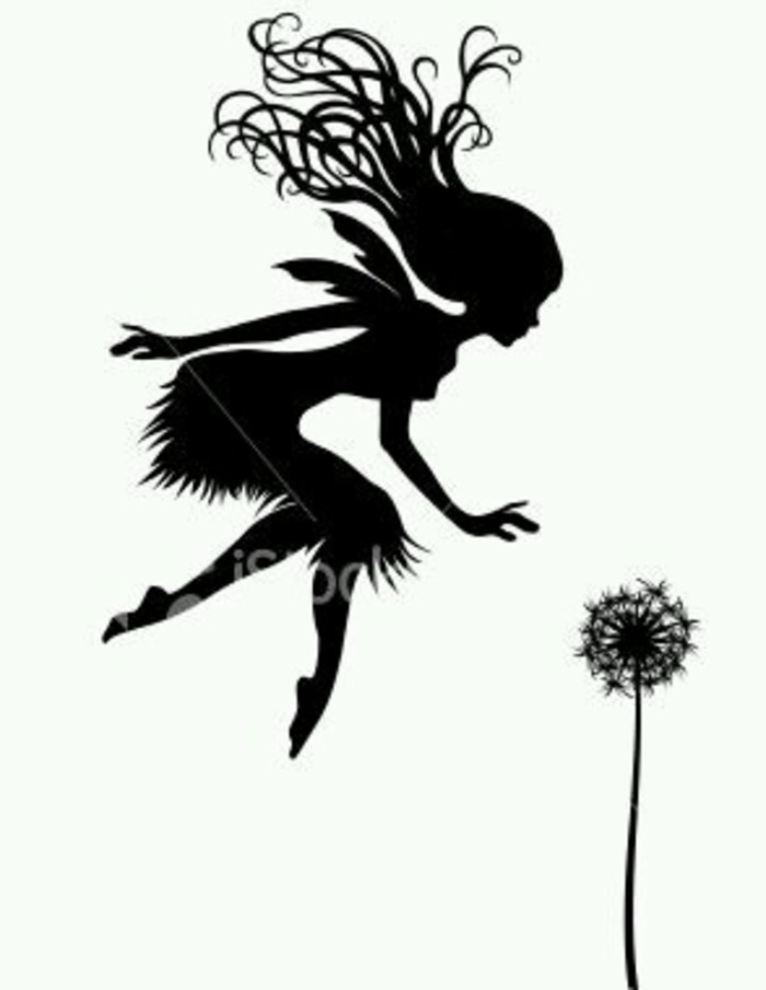 Silhouette Flying Fairy With Dandelion Tattoo Design