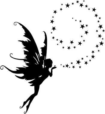 Silhouette Flying Fairy With Stars Tattoo Design