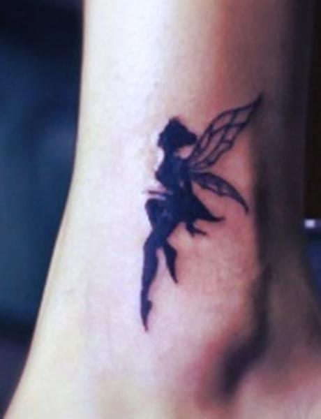 Silhouette Small Fairy Tattoo Design For Ankle