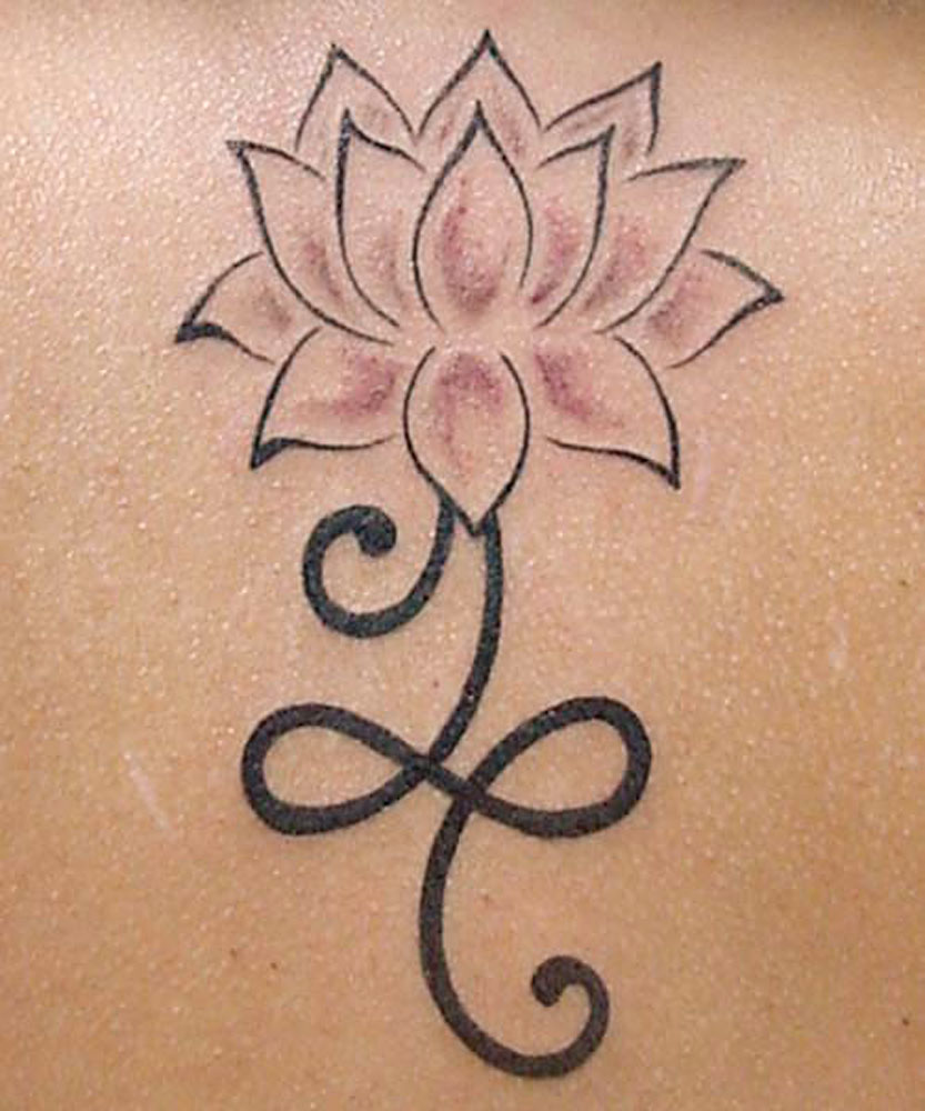Simple Black Ink Lotus Tattoo Design For Female