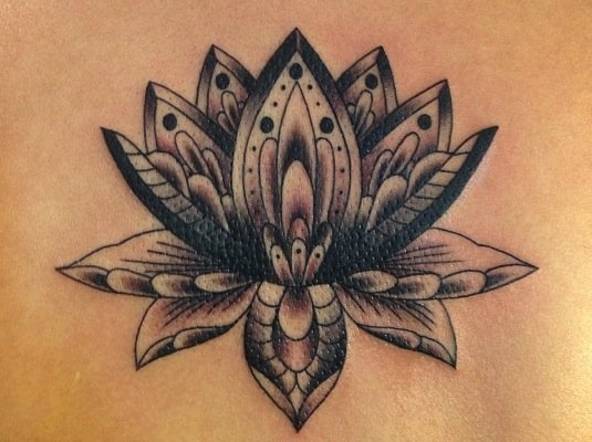 Simple Black Ink Lotus Tattoo Design