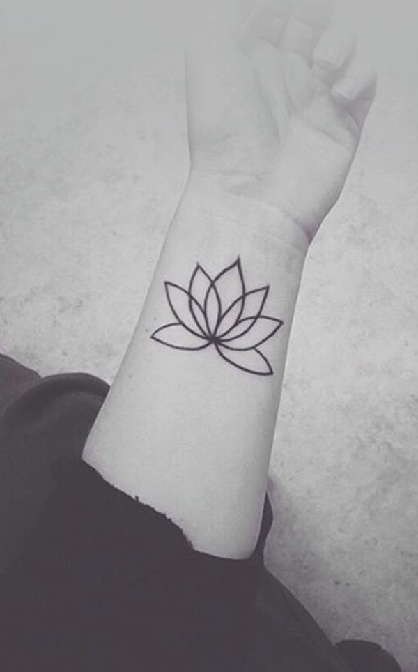 Simple Black Outline Lotus Tattoo On Left Wrist