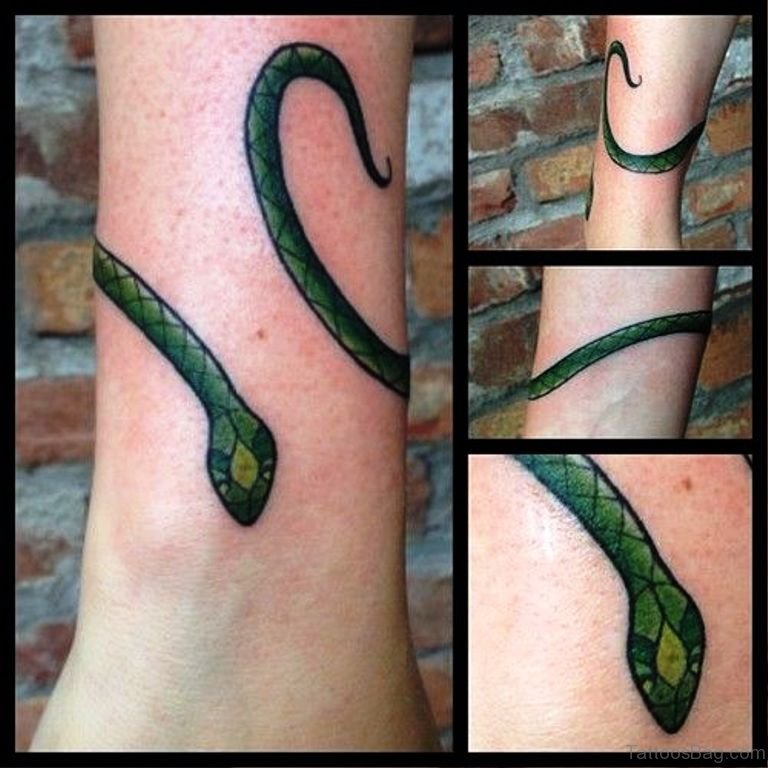 Simple Green Ink Rattlesnake Tattoo Design For Wrist