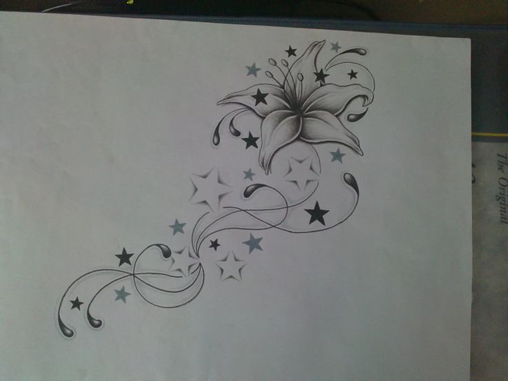 Simple Stars And Lily Flower Tattoo Design