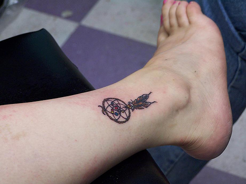 Small Dreamcatcher Tattoo On Leg