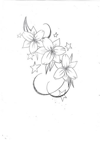 Small Stars And Lily Flowers Tattoo Design