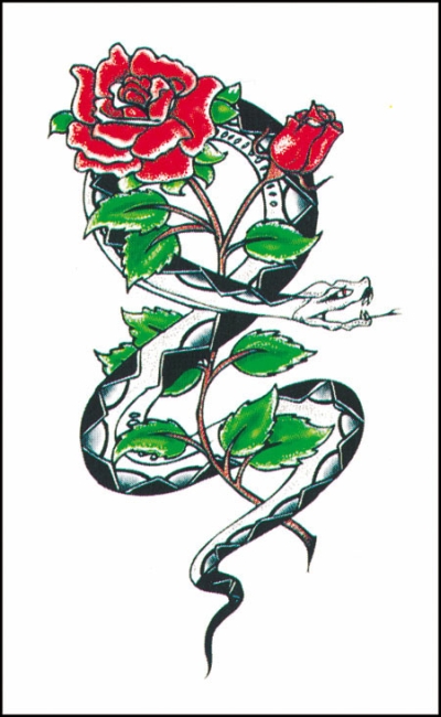 Snake With Roses Tattoo Design