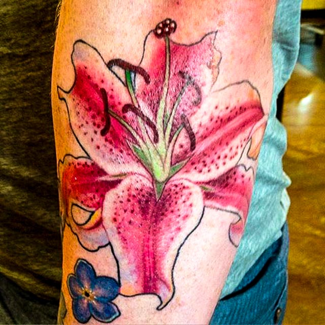 Stargazer Lily Tattoo On Arm Sleeve