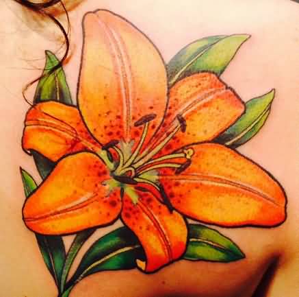 Stargazer Lily Tattoo On Back Shoulder