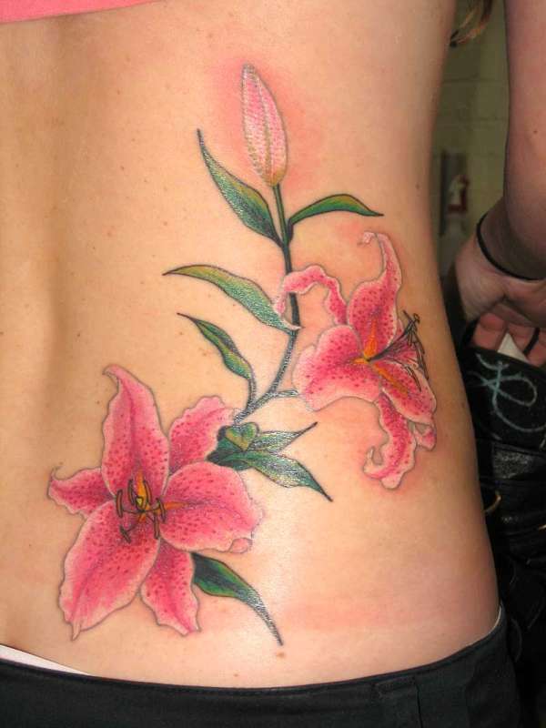 Stargazer Lily Tattoo On Lower Back